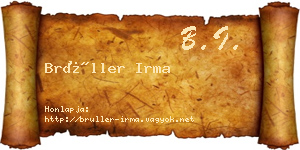 Brüller Irma névjegykártya